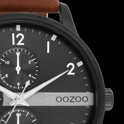 Zwarte OOZOO horloge met cognac leren band - C11307