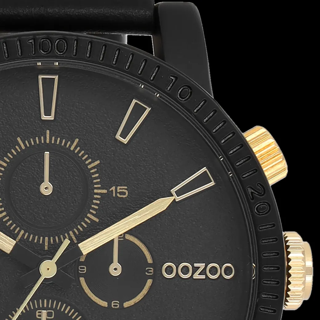 Zwarte OOZOO horloge met leren band - C11212