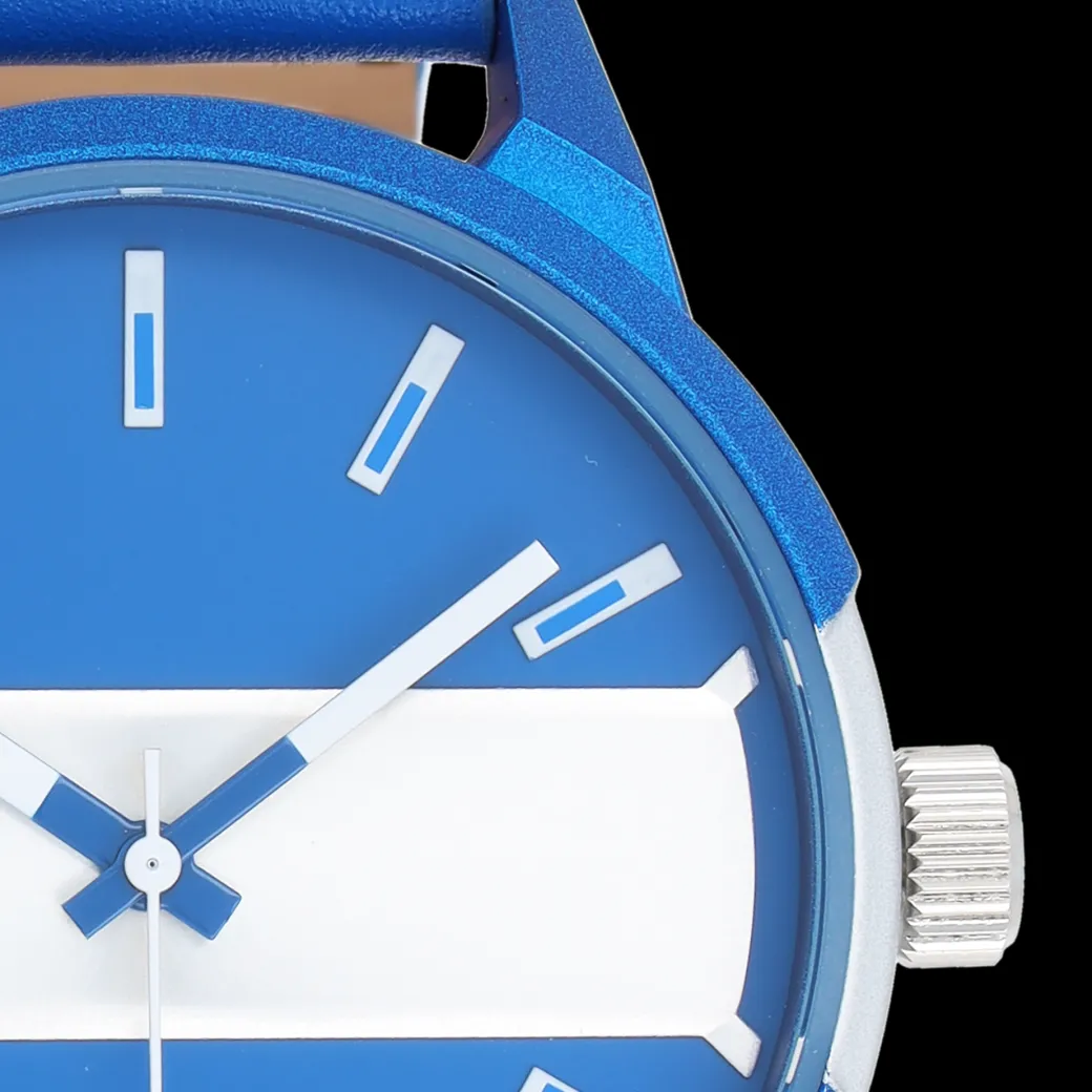 Zwarte OOZOO horloge met jeans blauwe leren band - C11442
