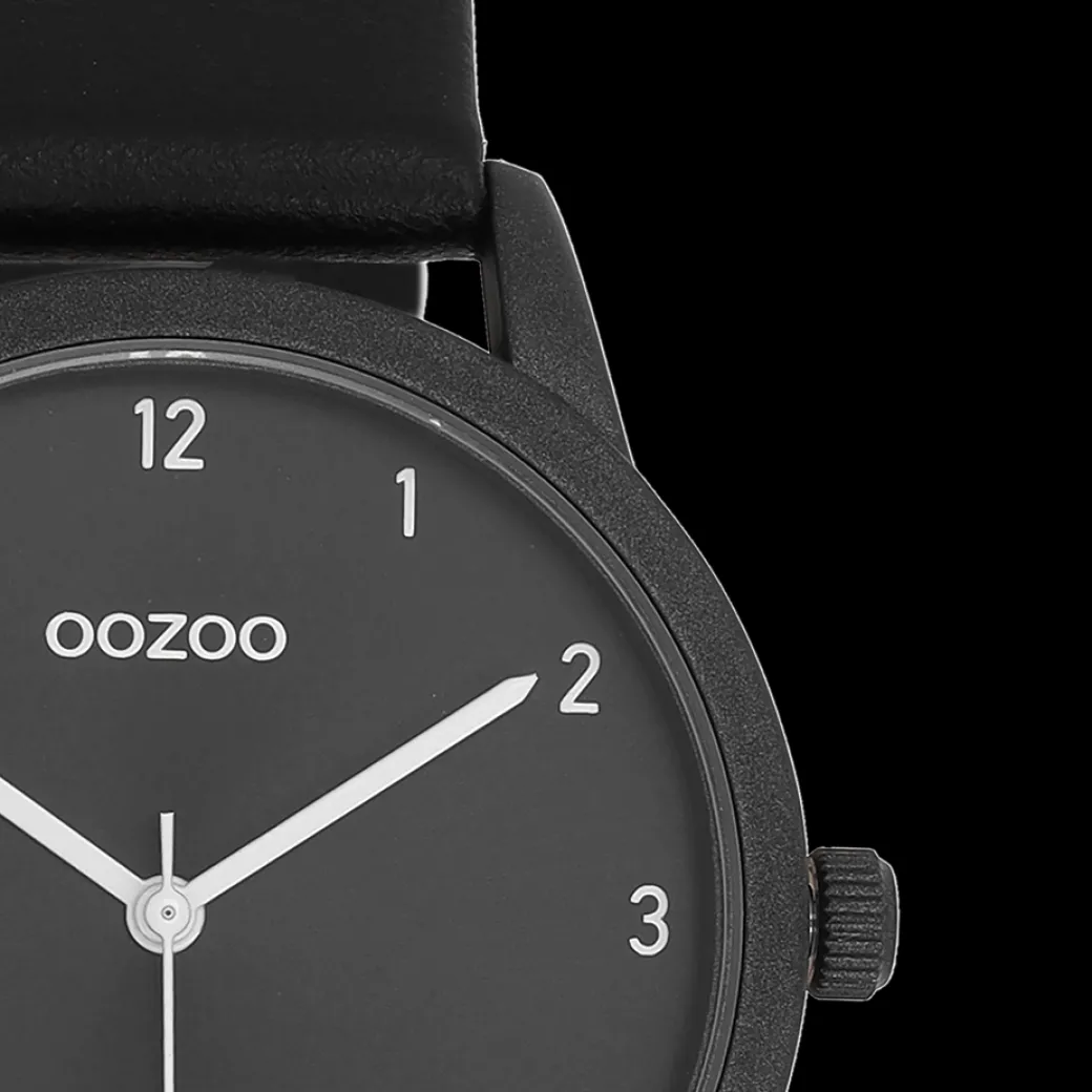 Zwarte OOZOO horloge met leren band - C11079