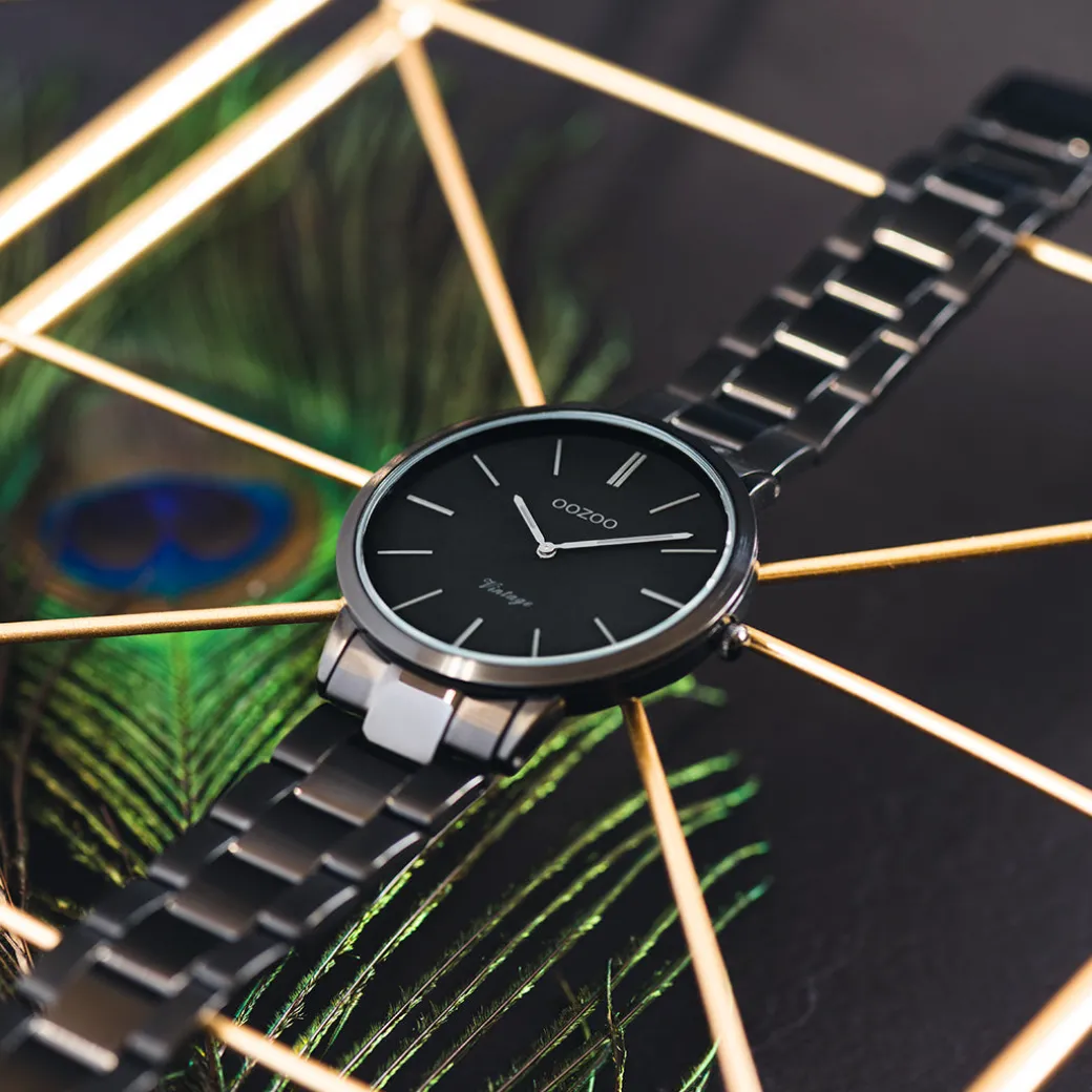 Zwarte OOZOO horloge met roestvrijstalen armband - C20025