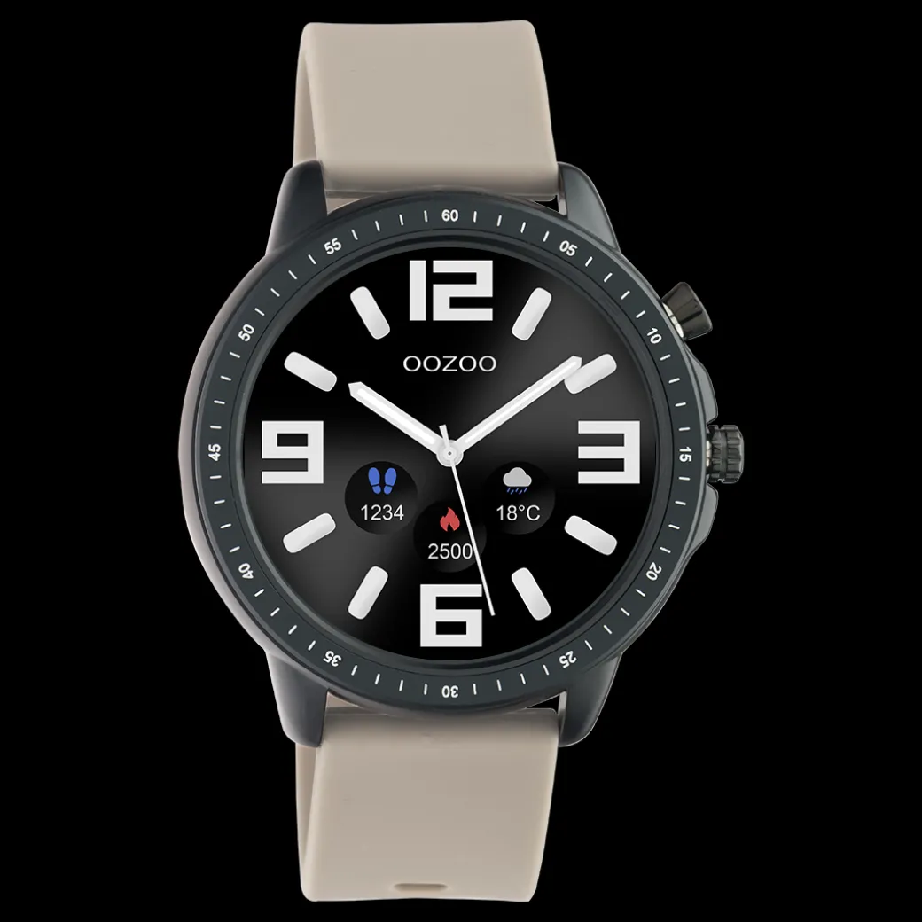 Zwarte OOZOO smartwatch met taupe rubber band - Q00330