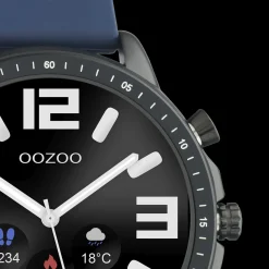 Zwarte OOZOO smartwatch met donker blauwe rubber band - Q00332