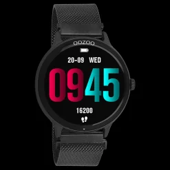 Zwarte OOZOO smartwatch met zwarte metalen mesh armband - Q00139