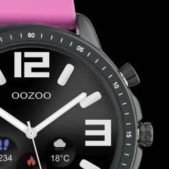 Zwarte OOZOO smartwatch met framboos roze rubber band - Q00331