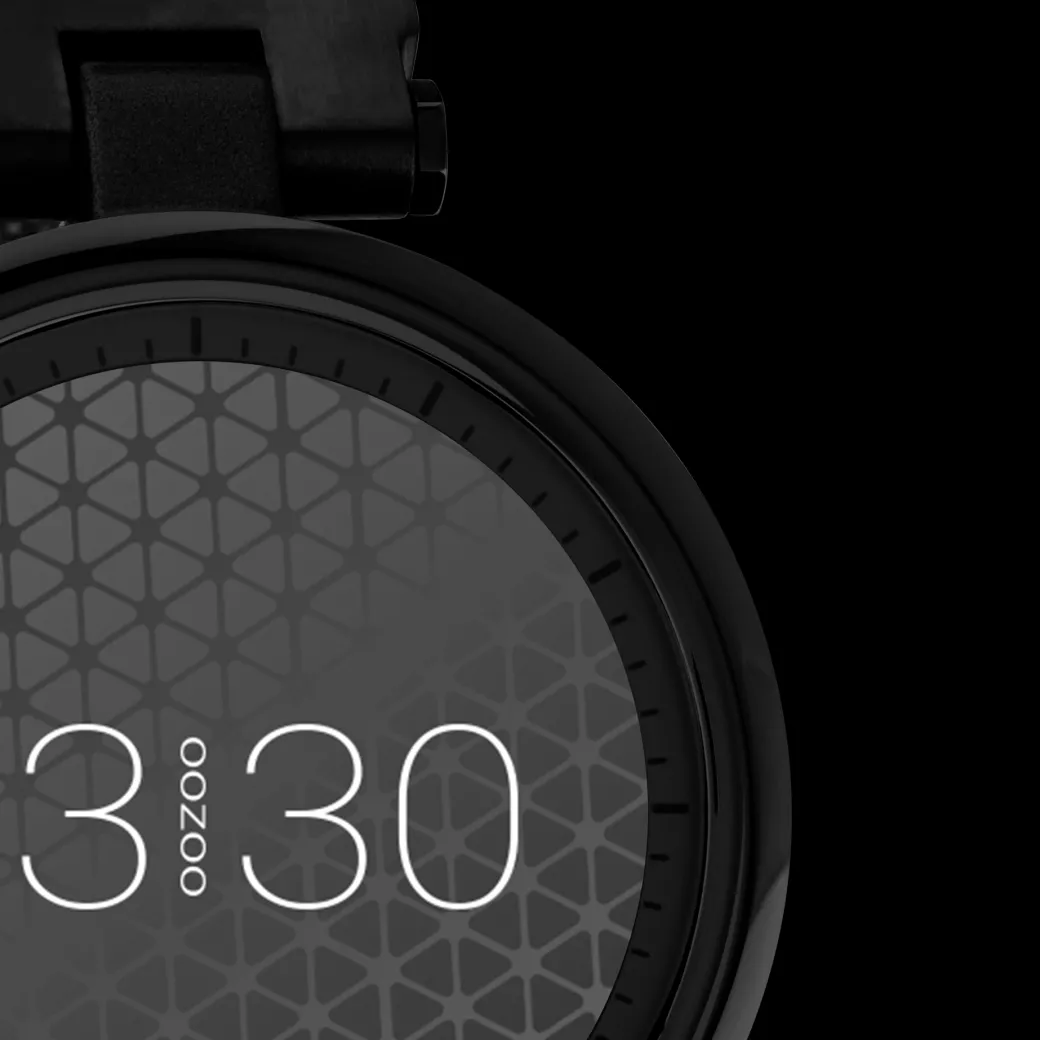 Zwarte OOZOO smartwatch met zwarte metalen mesh armband - Q00411