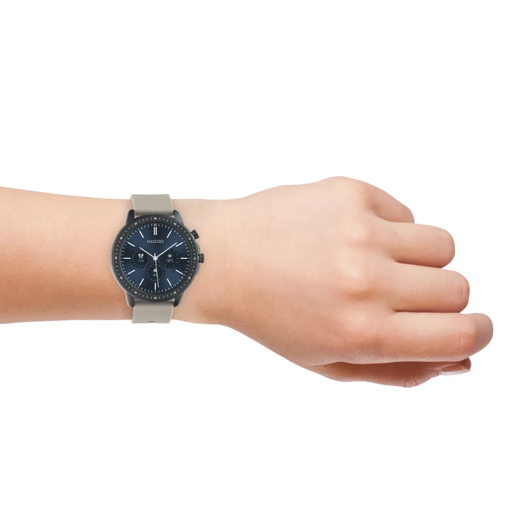 Zwarte OOZOO smartwatch met taupe rubber band - Q00330