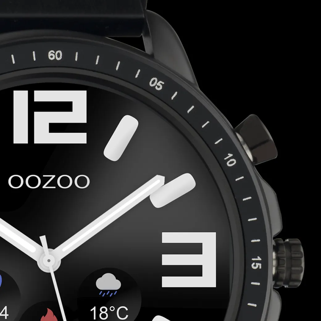 Zwarte OOZOO smartwatch met zwarte metalen mesh armband - Q00309