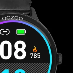 Zwarte OOZOO smartwatch met zwarte metalen mesh armband - Q00139