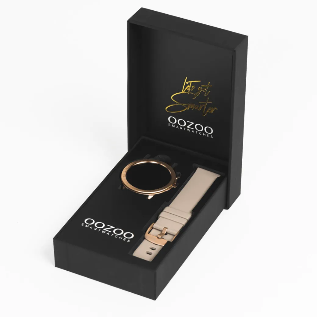 Zwarte OOZOO smartwatch met taupe rubber band - Q00330