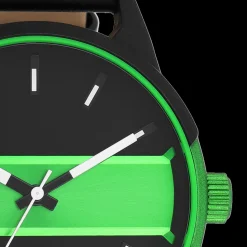 Zwart/fluo groene OOZOO horloge met zwarte leren band - C11234